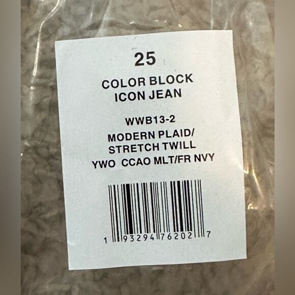 WeWoreWhat Plaid Color Block Icon Jeans Cocoa Navy Stretch Twill Size 25 NWT - Picture 5 of 7